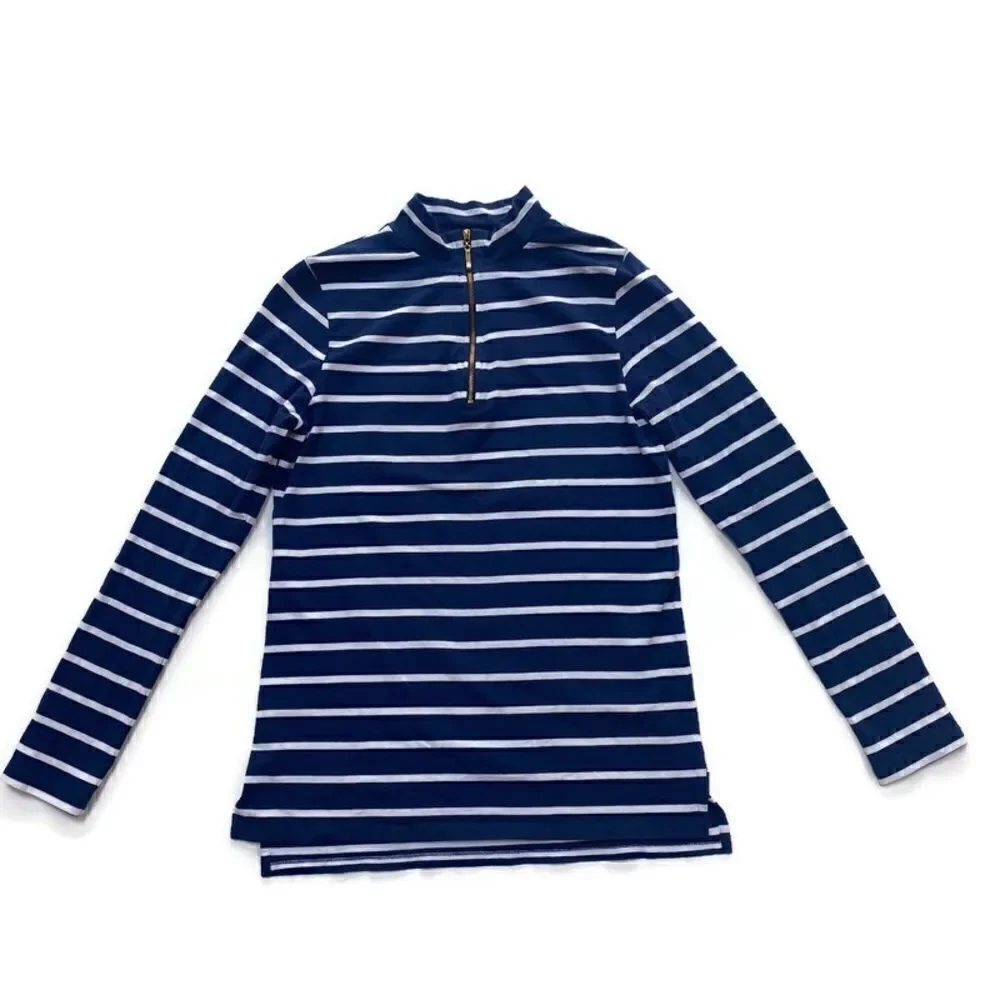 Cape Madras Anthro Quarter Zip Long Sleeve Preppy Pullover Navy White Stripes XS